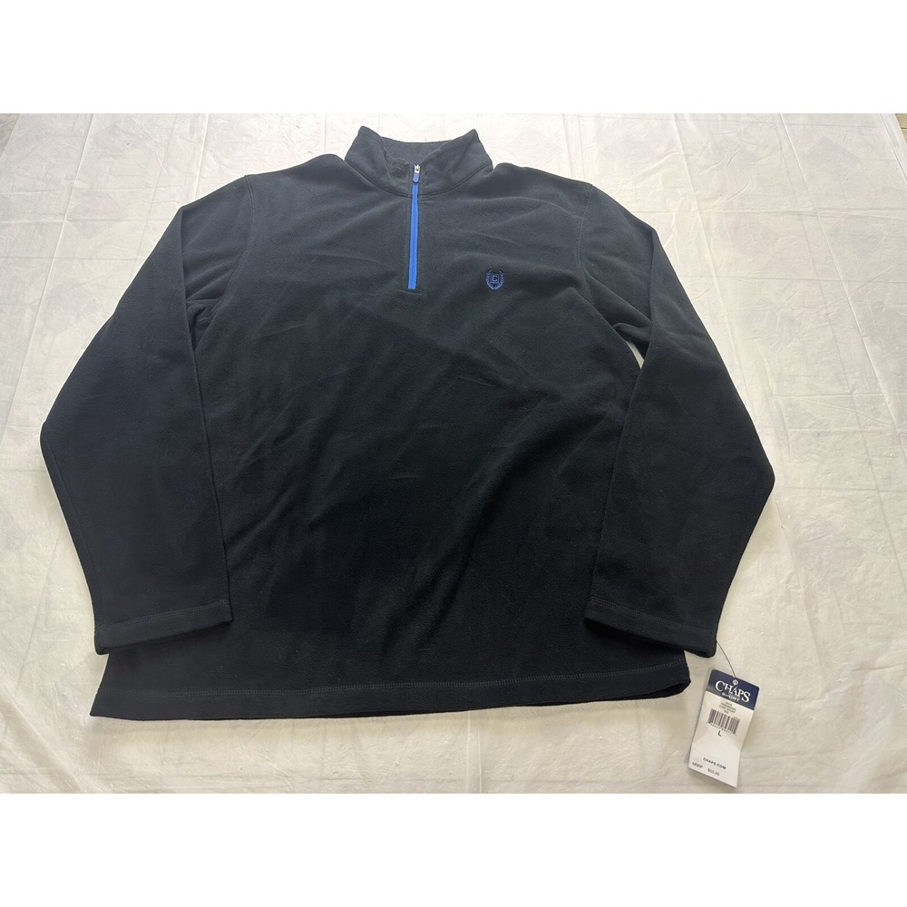NWT CHAPS Sport Black Fleece Quarter-Zip Pullover Mens Size Large